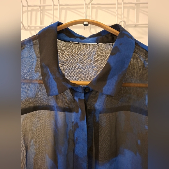 ICHI Women's Black & Royal Blue Sheer Button-up Blouse (Size EU 36/US S) - Picture 3 of 6